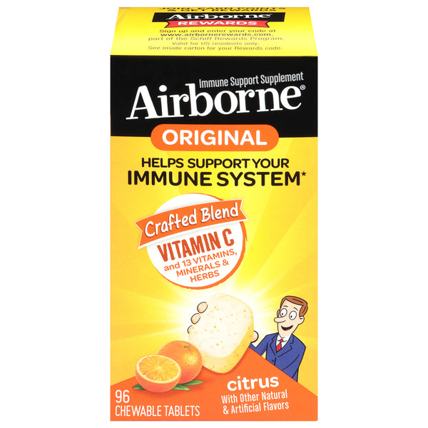 Airborne Vitamin C 1000mg - Immunity Support Original Citrus Chewable Tablets 96pk