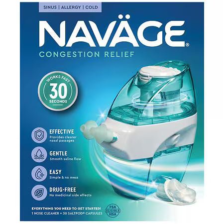 Navage Nasal Irrigation System Deluxe Bundle Nose Cleaner for Congestion w/ 30 SaltPods
